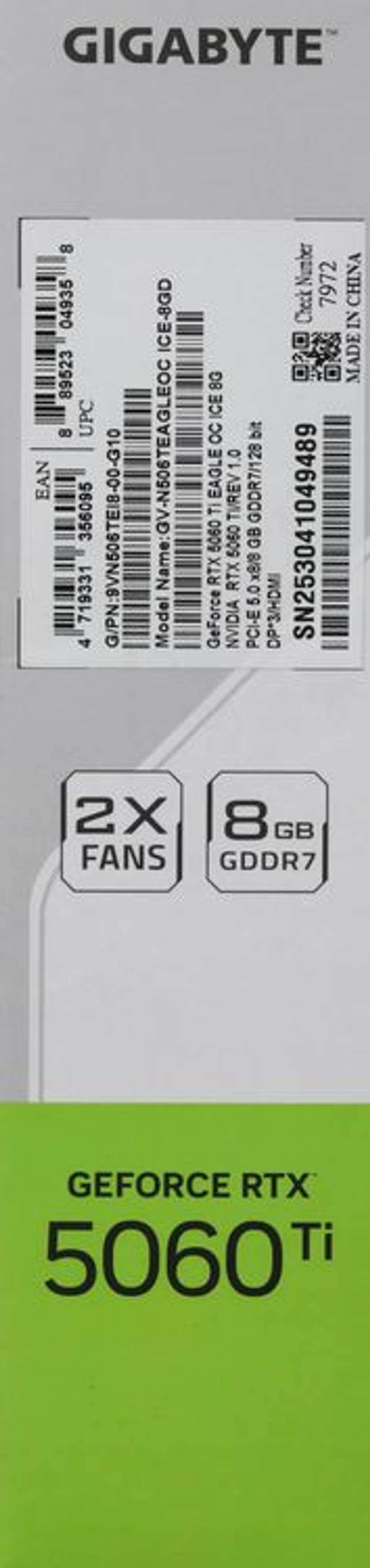 Видеокарта Gigabyte NVIDIA  GeForce RTX 5060TI GV-N506TEAGLEOC ICE-8GD 1.0 8ГБ Eagle, GDDR7, OC,  Ret