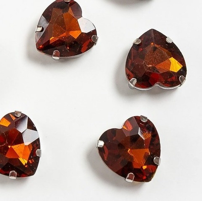 Стразы пришивные стекло в оправе "Сердечко", р. 16 мм, коричневый