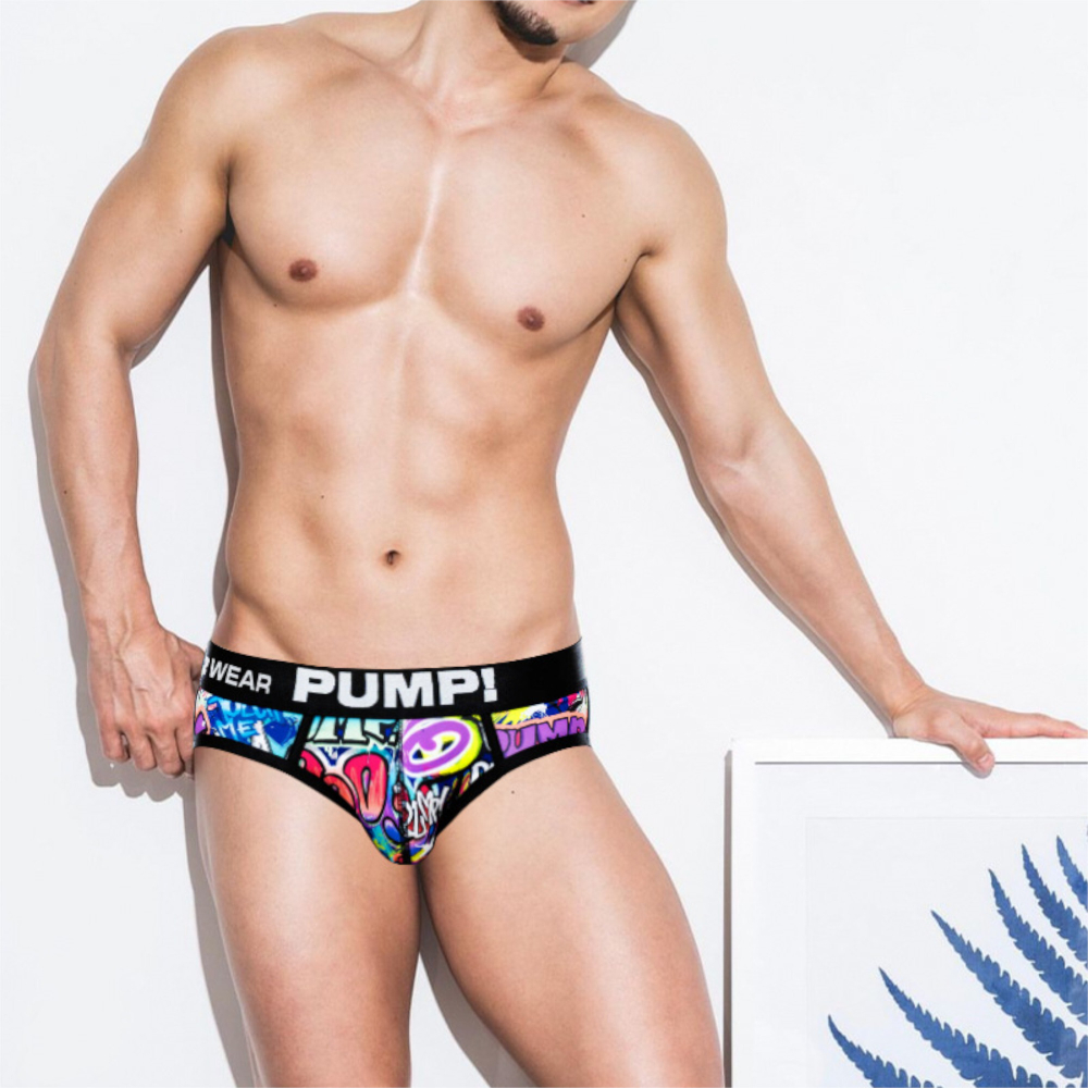 Мужские трусы слипы черные с принтом PUMP! MP223-2