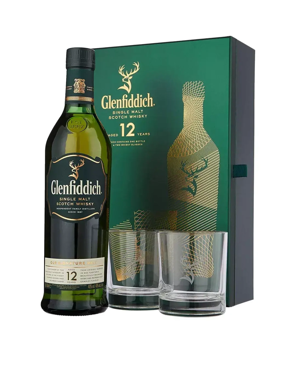 Glenfiddich 12 Y.O. 0,7 л. в подарочной коробке с 2-мя стаканами