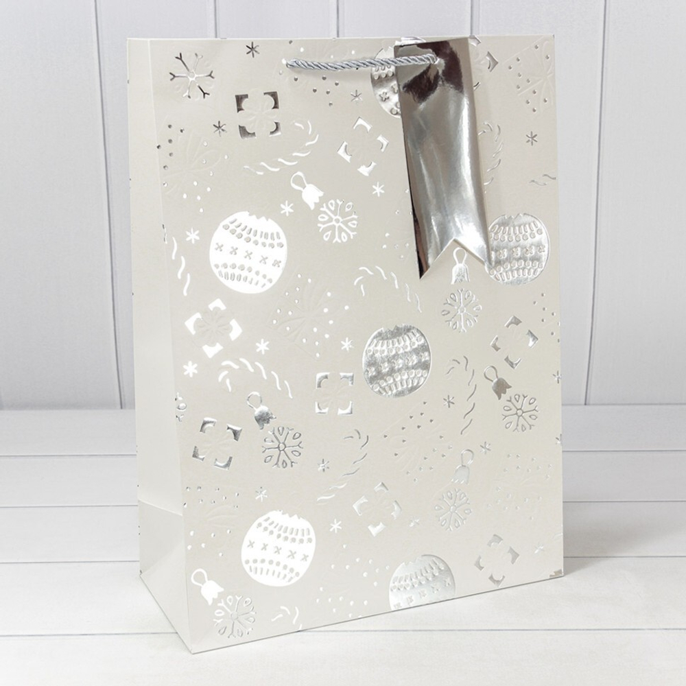 Пакет подарочный 33 х 45 х 15 см "Новый год" с тиснением (Белый)
