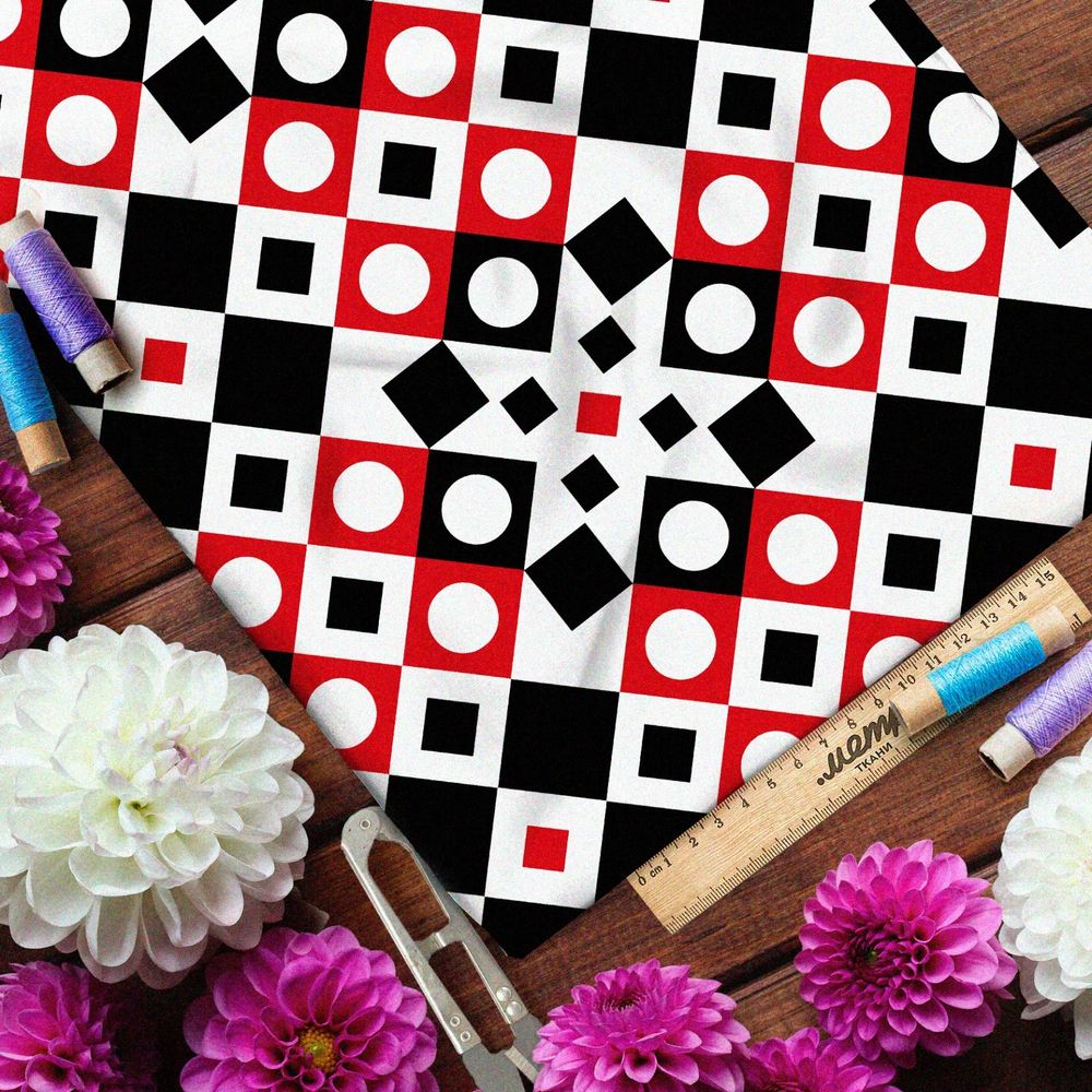 Ткань лён пёстрые цветные фигуры