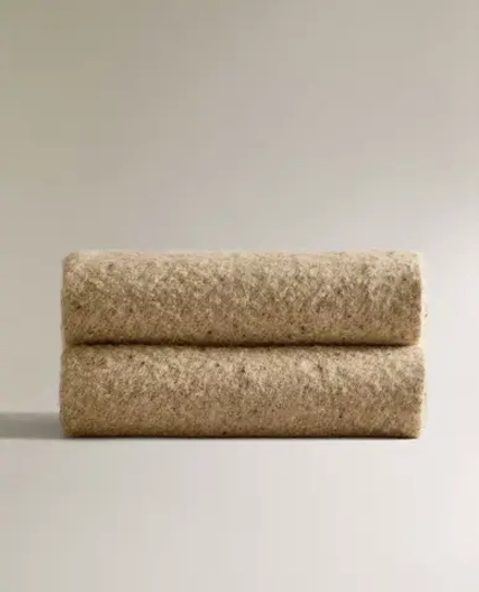 ZARA HOME ПЛЕД С БАХРОМОЙ, ЦВЕТ ВЕРБЛЮЖЬЕЙ ШЕРСТИ