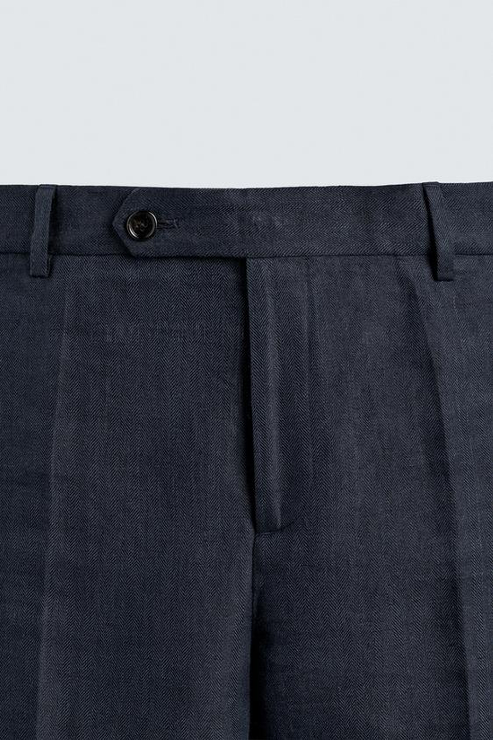 ZARA КОСТЮМНЫЕ БРЮКИ ИЗ 100% ЛЬНА В ЕЛОЧКУ, ИНДИГО