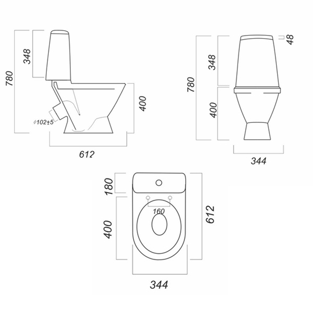 Унитаз-компакт "Лада" эконом/СТАНДАРТ (кос, нижн, арм.Уклад/Инкоэр, сид.полипропилен) (Sanita)