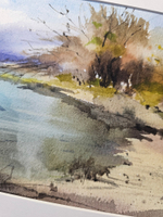 Картина авторская акварельная в паспарту 21х30 см на стену для интерьера "Весенний берег"