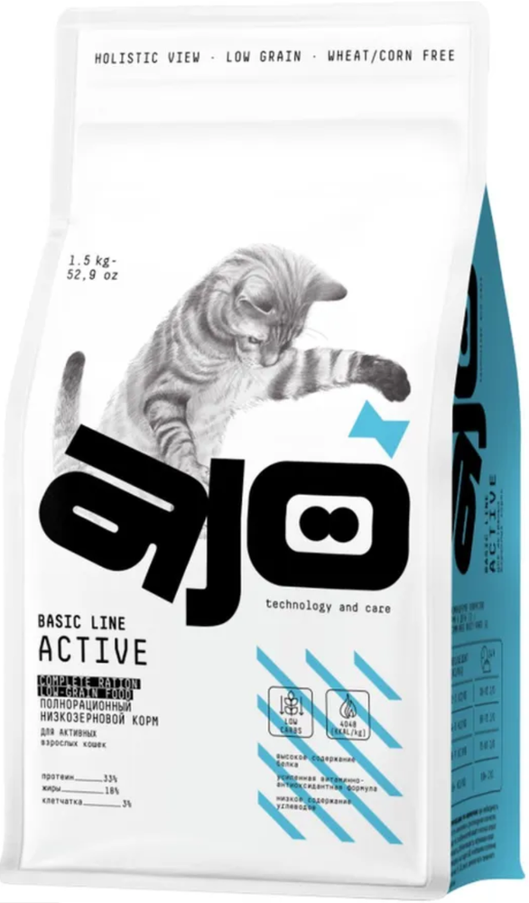 AJO 1,5кг. Cat Аctive корм для взрослых Активных кошек