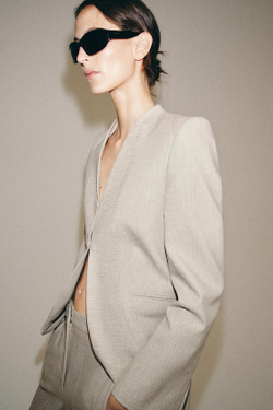 ZARA ДЛИННЫЙ БЛЕЙЗЕР В ПОЛОСКУ — ZW COLLECTION, ПЕСОЧНЫЙ МЕЛАНЖ