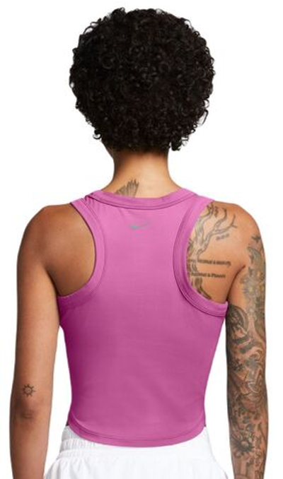 Женский топ теннисный Nike One Fitted Dir-Fit Short Sleeve Crop Tank - playful pink/black