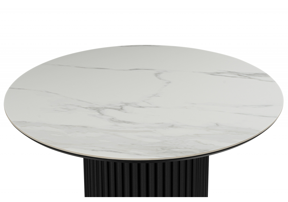 Керамический стол Woodville Барел 90 белый мрамор snow white, черный, ножки черные