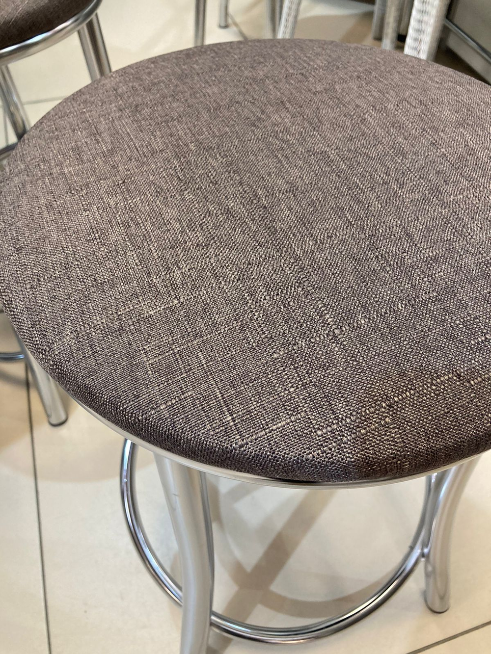 Табурет Сфера каркас хром основание круг рогожка бурая