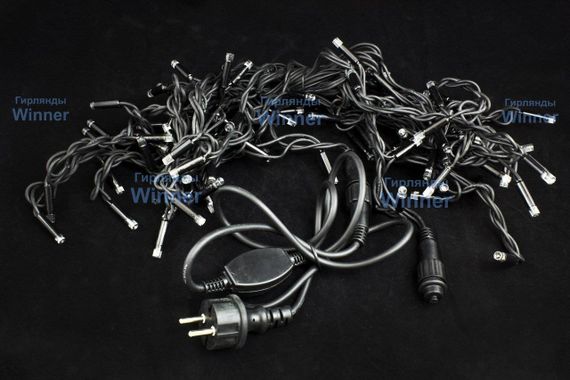 Светодиодная мерцающая бахрома 3*0.6 м., 220V, 100 разноцветных LED ламп, черный каучук, соединяемая, Winner (m.02.7B.100+)