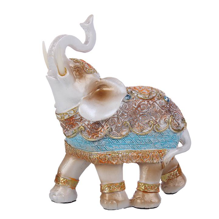 Статуэтка Слон в расписной попоне оранжевый голубой коричневый с кристаллами цвет белый взгляд влево 12,6 x 6 x 14 см