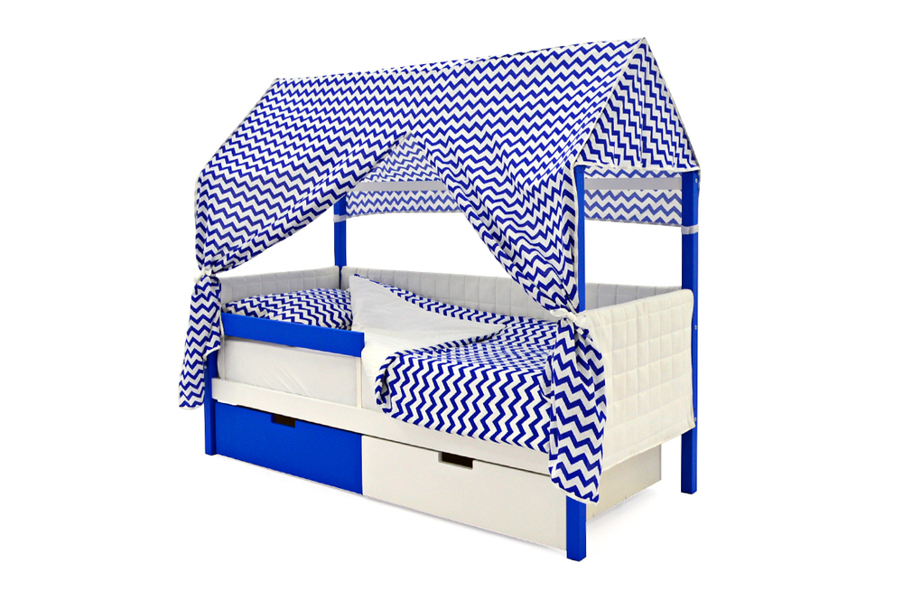 Детская кровать-домик мягкий Бельмарко Svogen сине-белый