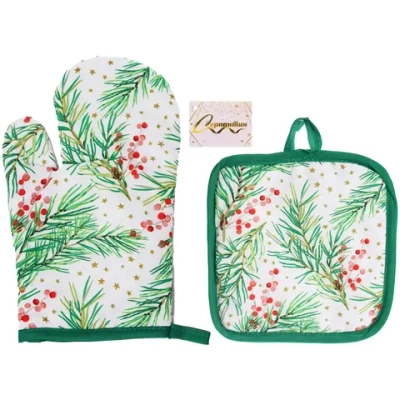 Прихватка в наборе с варежкой «Зимняя ягода», 17,5*17,5 см и 27*17 см