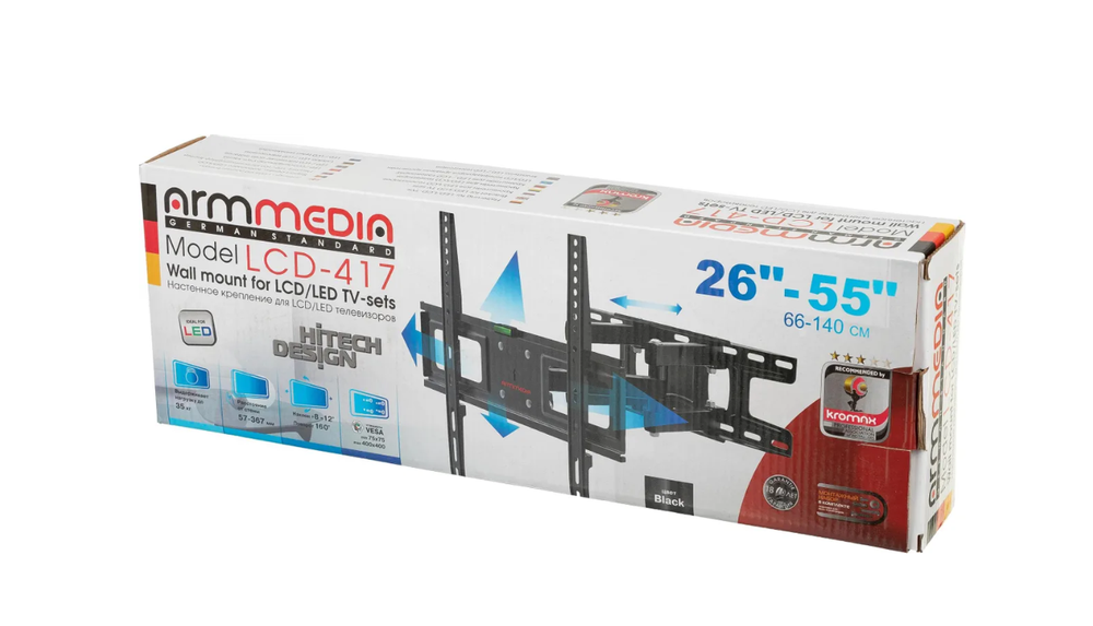 Кронштейн для телевизора Arm Media LCD-417, 26-55", настенный, поворотно-выдвижной и наклонный
