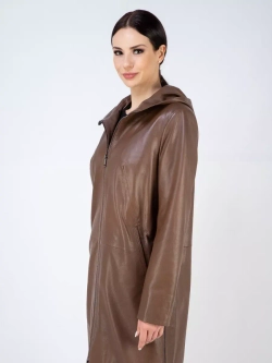Плащ осенний кожаный с капюшоном