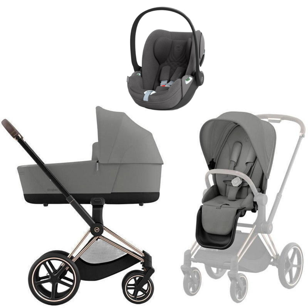 Коляска Cybex Priam IV Rosegold complete Cloud T Mirage Grey Plus Base T 3 в 1 Mirage Grey