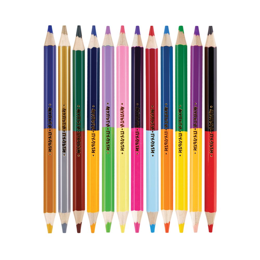 Карандаши цветные Мульти-Пульти "Енот в космосе", 24цв., 12шт., двусторонние, утолщенные, заточен., европодвес