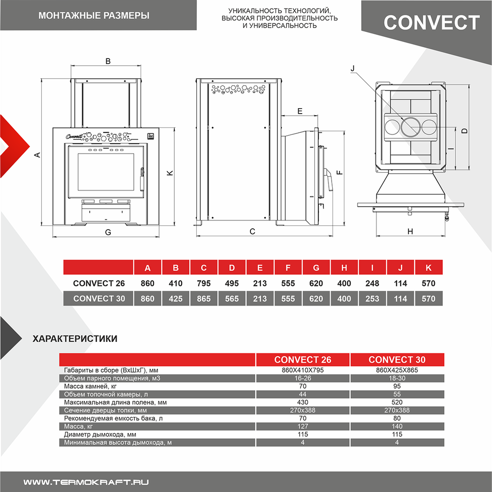 Печь-каменка CONVECT 30 (Конвект 30) с панорамным стеклом и обогревом помещения