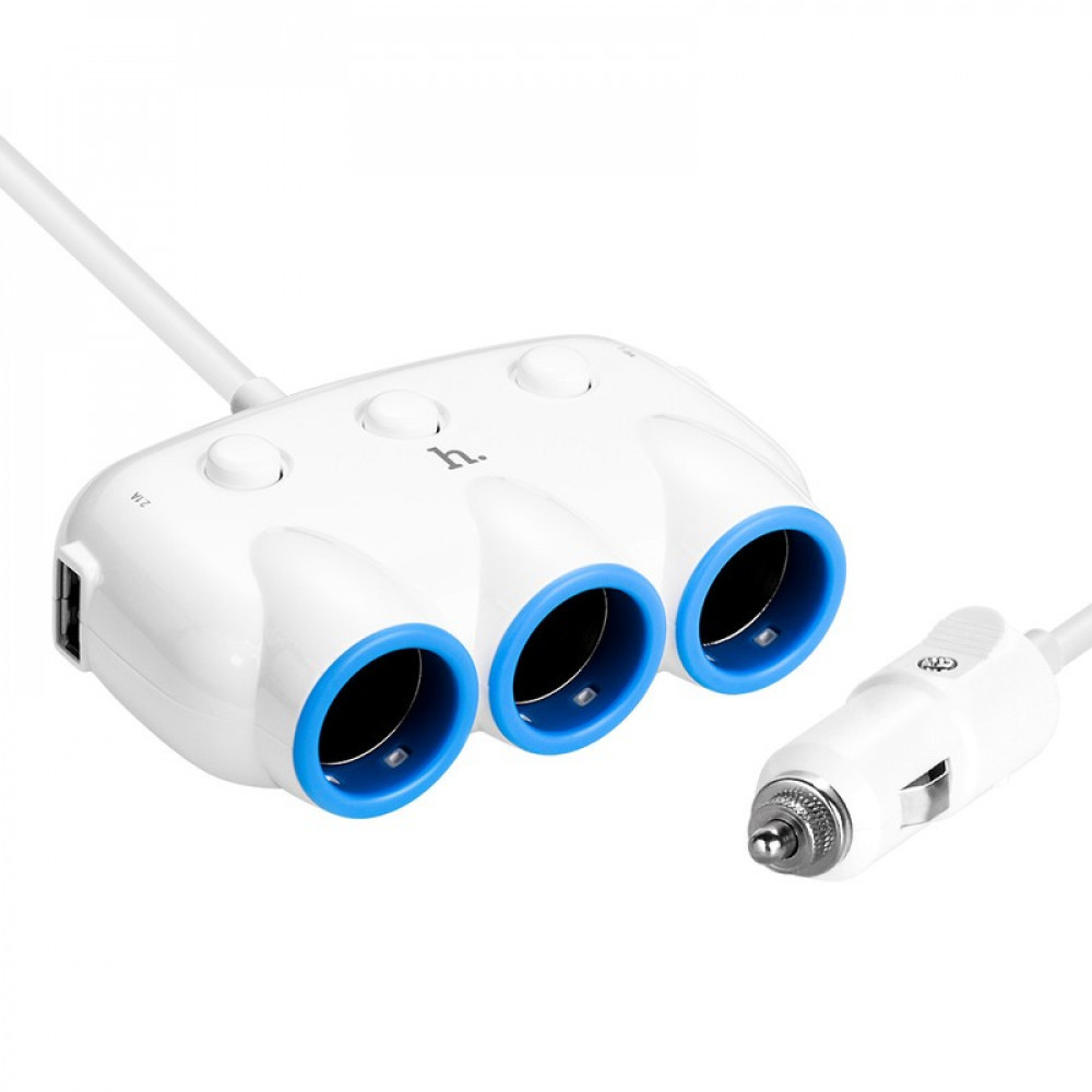 Разветвитель HOCO C1 3 прикуривателя + 2USB 3,1A
