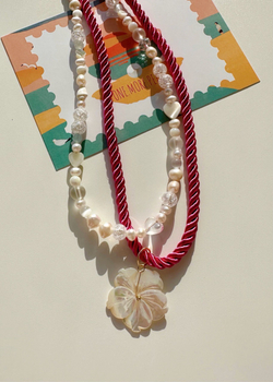 Шнур фуксия и натуральный перламутр