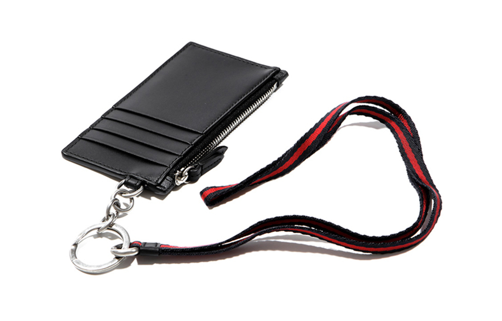 GUCCI Canvas With Leather Coin Purse, Card Holder Men"s Black Gray/Red