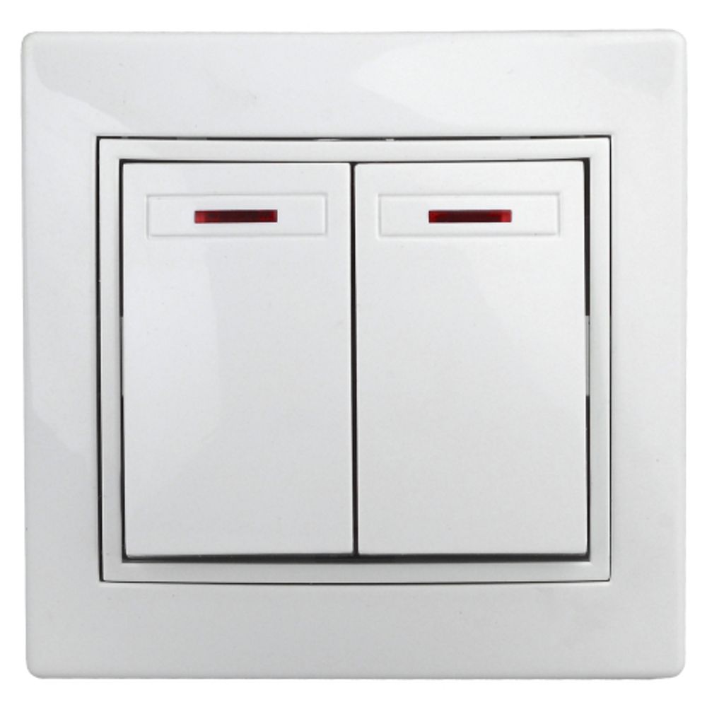 Выключатель Intro Plano 1-105-01 двухклавишный с подсветкой, 10А-250В, IP20, СУ, Plano, белый | Intro Plano Белый