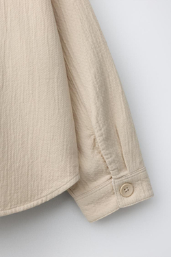 ZARA ФАКТУРНАЯ КУРТКА-РУБАШКА ИЗ ХЛОПКА И ЛЬНА, ЭКРЮ