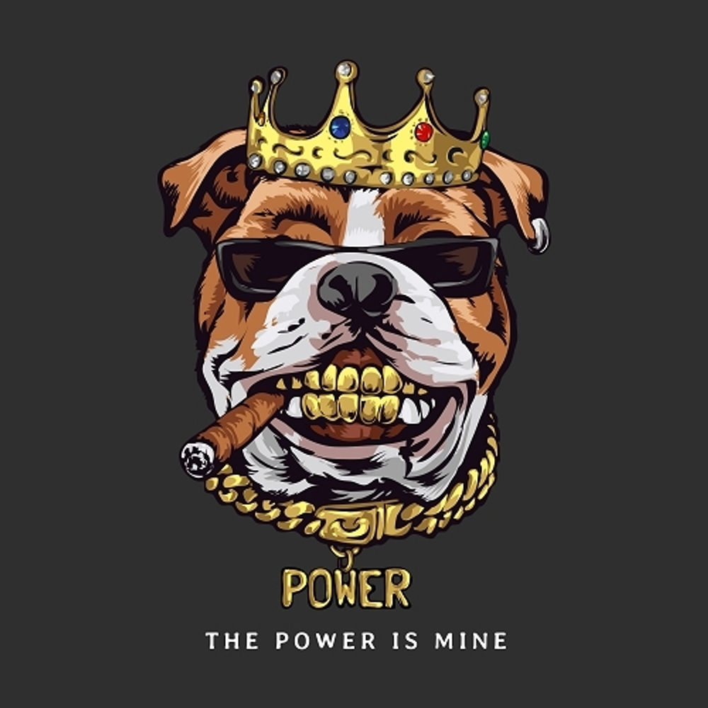 принт с собакой The power is mine черный