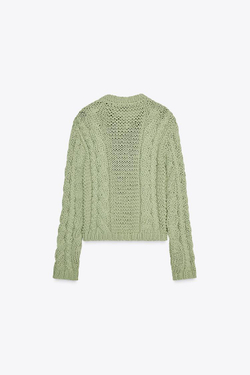 ZARA КАРДИГАН С ПУГОВИЦАМИ В ФОРМЕ ЦВЕТОВ, СВЕТЛО-ЗЕЛЕНЫЙ