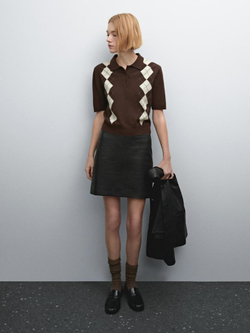 Massimo Dutti Поло с короткими рукавами и узором «ромбы», коричневый