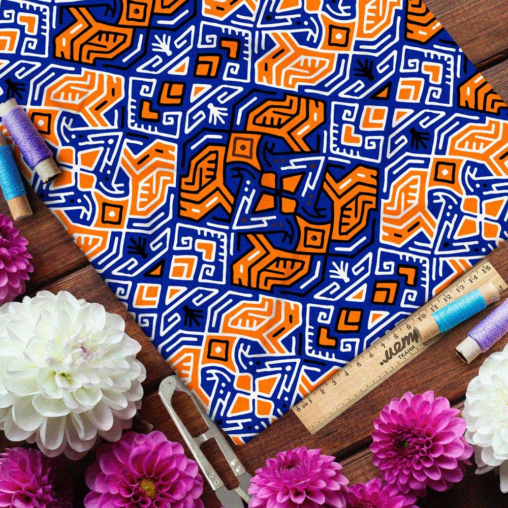 Ткань ниагара оранжевый египетские узор