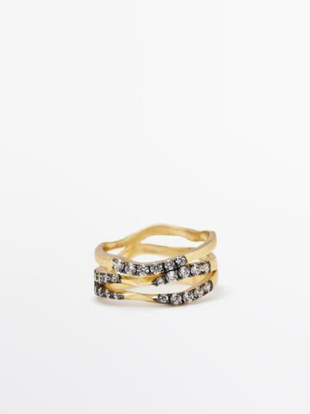 Massimo Dutti Кольцо со стразами, золотистый