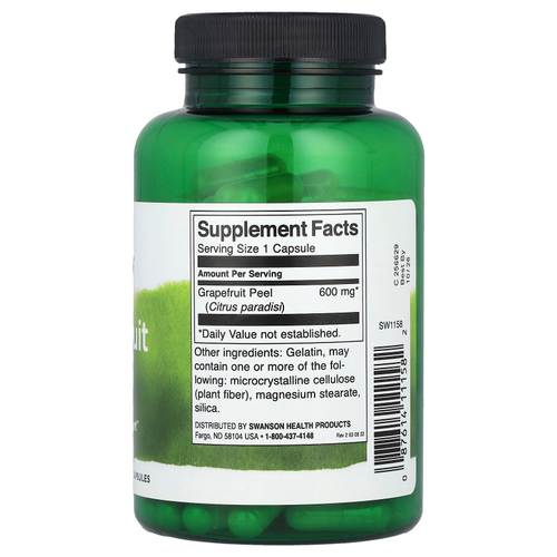 Swanson, кожура грейпфрута, 600 мг, 120 капсул