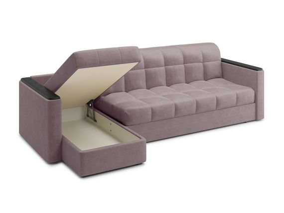 Диван угловой с оттоманкой Неаполь 1,8 - Velutto 22 коричневый/накладка венге