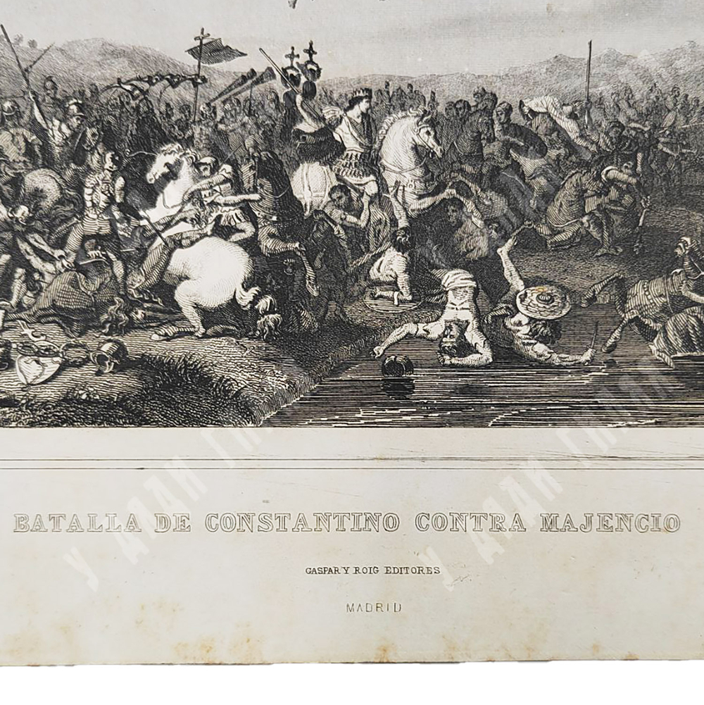 АНТОНИО РОКА. Битва Константина против Максенция. Гравюра. Испания, Мадрид. 1854–1859 г.
