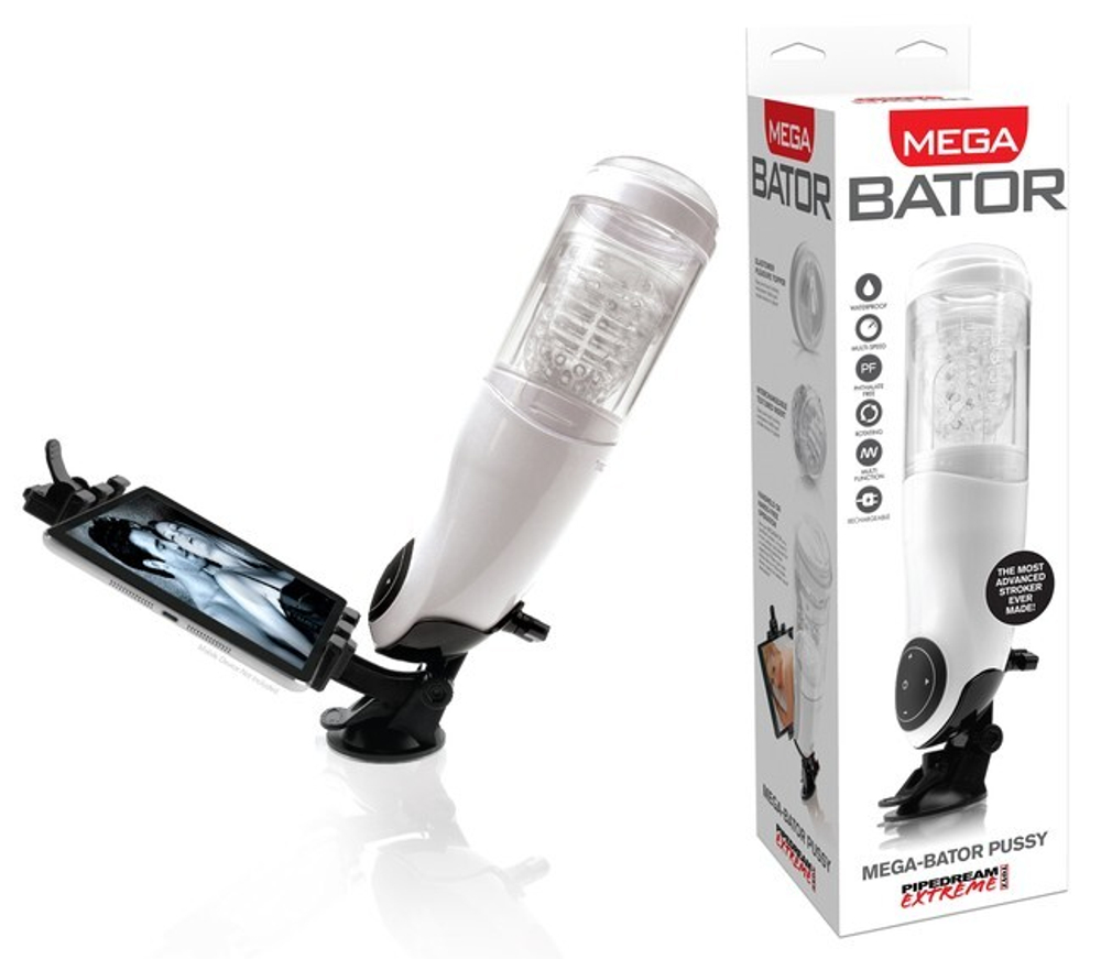 Автоматический мастурбатор-вагина с держателем для мобильных устройств "Pipedream Extreme Toyz Me" Mega-Bator Pussy (Цвет: белый с черным ,прозрачный)