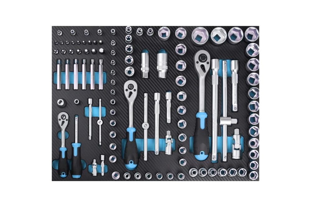 Тележка инструментальная AutoMeister 7 ящиков (RAL5015/RAL7040) с набором инструмента 218 предметов 79481