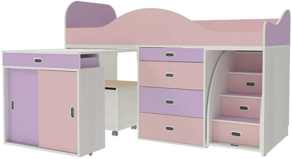 Кровать-чердак КарИВи Малыш Люкс Белое Дерево Ирис Розовый