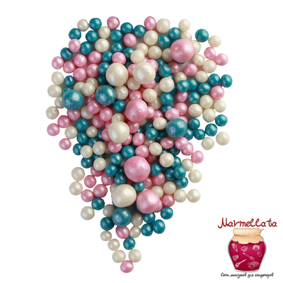 Шоколадный декор "Жемчуг темная бирюза, розовый, белый" 3 размера №174, 100 гр.