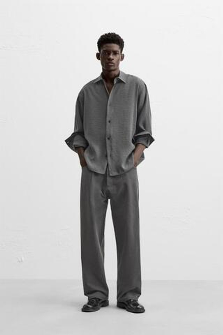 ZARA РУБАШКА СТРУЯЩЕГОСЯ ПОКРОЯ, ПЕПЕЛЬНЫЙ