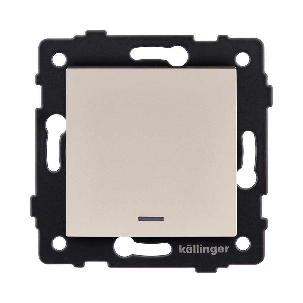 Выключатель кнопочный 1-клавишный 10А/250В с LED подсветкой, золотой Kollinger REA-S-013GD для Aspekt, Eleganz, Reflex