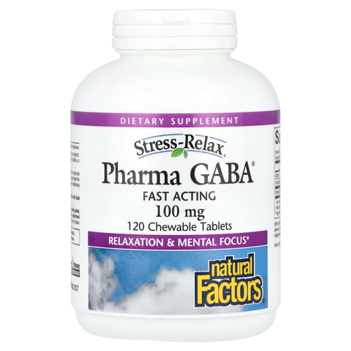 Natural Factors, Stress-Relax®, Pharma GABA®, 100 мг, 120 жевательных таблеток
