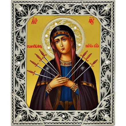 Семистрельная икона Божьей Матери, писанная на доске.