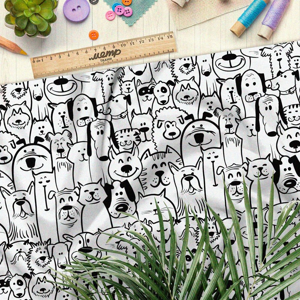 Ткань мембрана чёрно-белые собаки