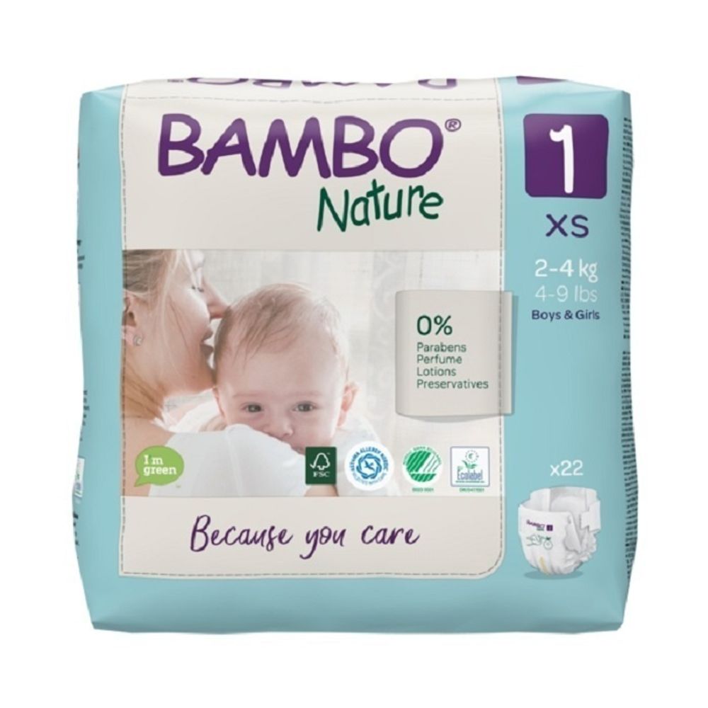 Подгузники детские Bambo Nature, 1, XS, 2-4 кг, 22 шт