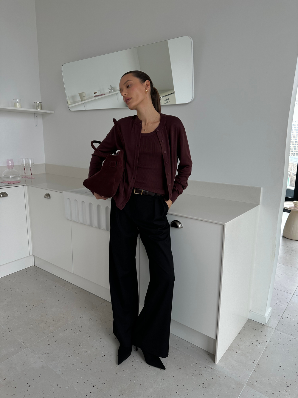 Майка из вискозы с шерстью бордовая