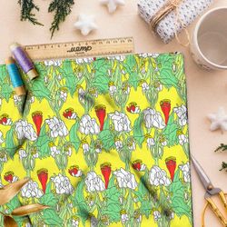 Ткань премиум интерлок растительный орнамент