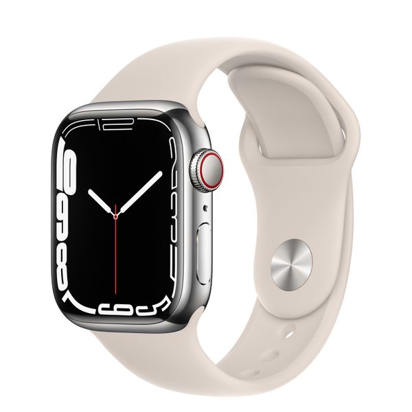 Умные часы Apple Watch Series 7 GPS + Cellular 41mm Silver Stainless Steel Case with Starlight Sport Band (MKHE3)